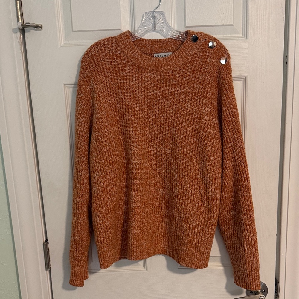 Ava & Viv Orange Crewneck Sweater with Button Accents